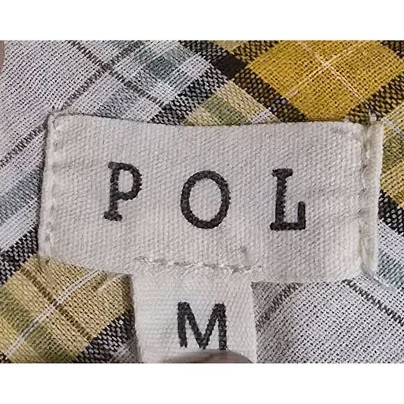 Pol Distressed Yellow & White Plaid Button-Up Shirt W Pockets & Ruffle Details - Picture 8 of 9